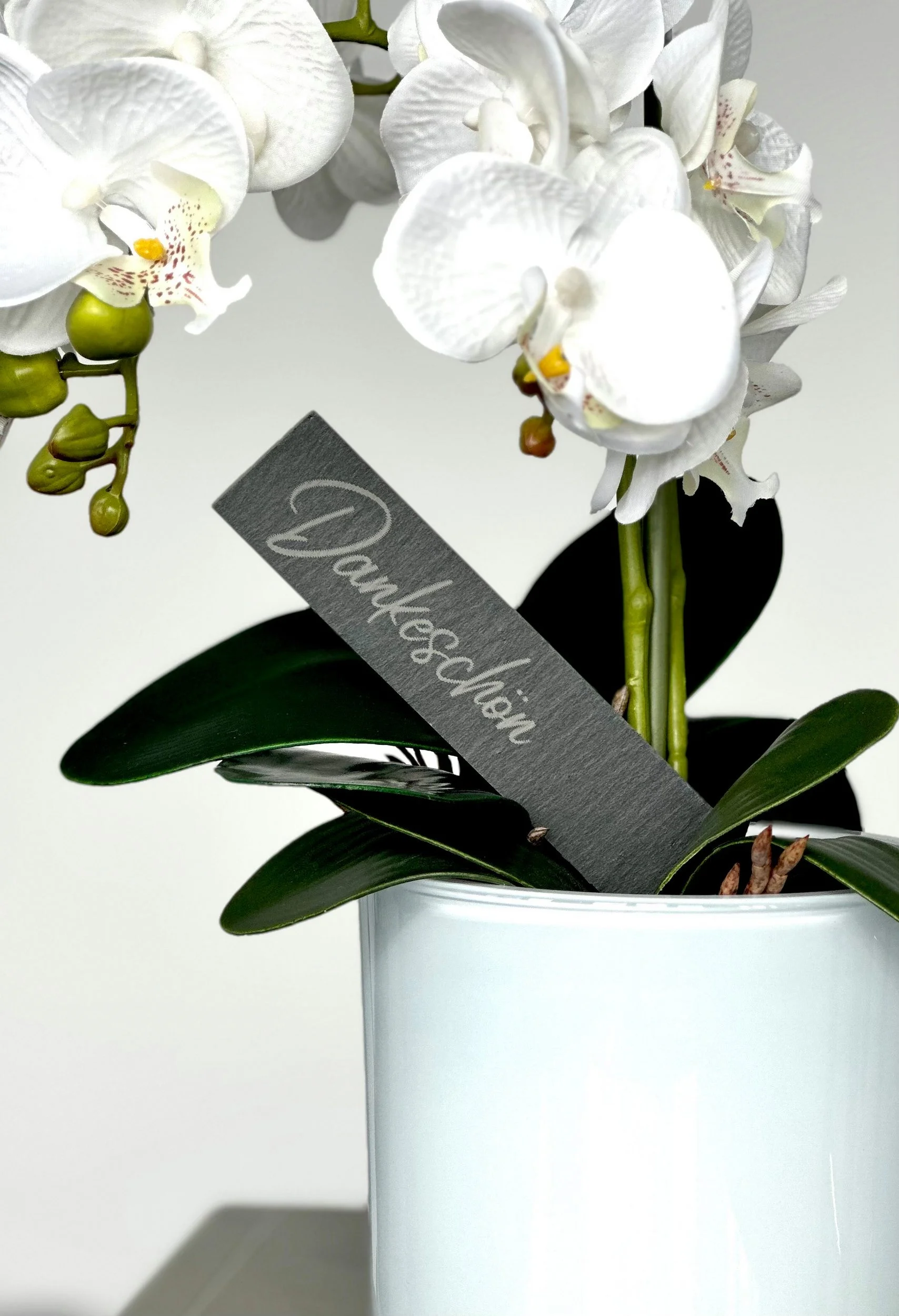 NANINOA Gartenstecker „Dankeschön“ – gravierter Blumenstecker aus Naturschiefer, 19 cm